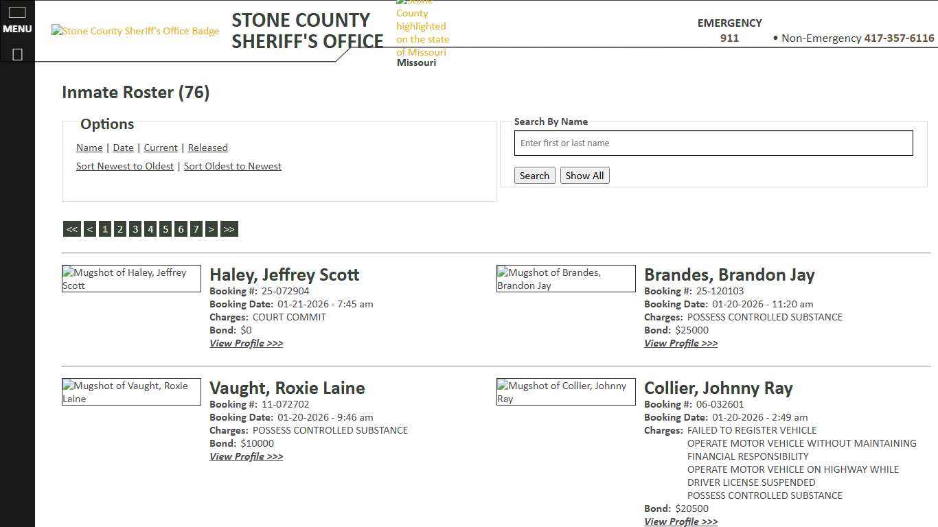 Inmate Roster - Current Inmates Booking Date Descending - Stone County Sheriff MO