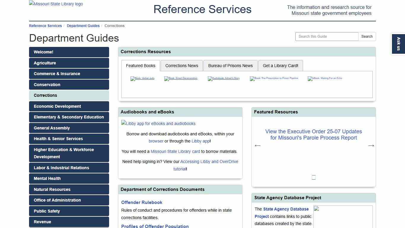 Corrections - Department Guides - Guides at Missouri State Library
